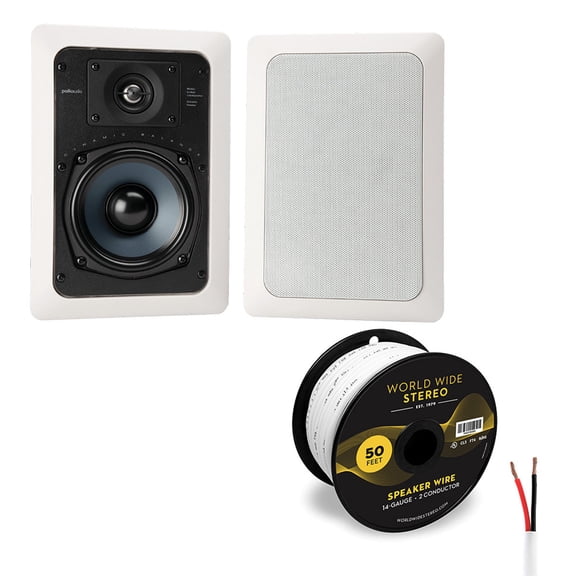 Polk Audio RC55i In-Wall Speaker Pair with 14 Gauge Speaker Wire - 50 Feet