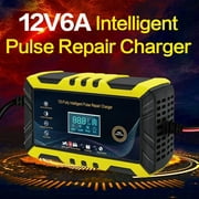 12V Car Battery Charger 6A Automatic Smart Battery Maintainer Trickle Charger with LCD Display Pulse Repair Charger for Car Motorcycle Truck AGM Gel Lead-Acid Batteries
