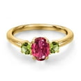 thumbnail image 3 of Gem Stone King 18K Yellow Gold Plated Silver Pink Tourmaline and Green Peridot Engagement Ring for Women | 1.26 Cttw | Oval 7X5MM | Gemstone October Birthstone | Size 5, 3 of 6