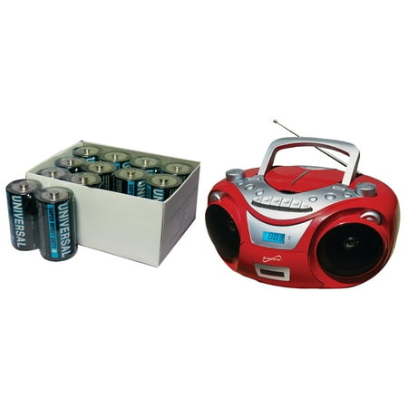 Supersonic SC-709 Red Portable MP3 & CD Player With Cassette Recorder & AM/FM Radio (red) & UPG C 24 PACK