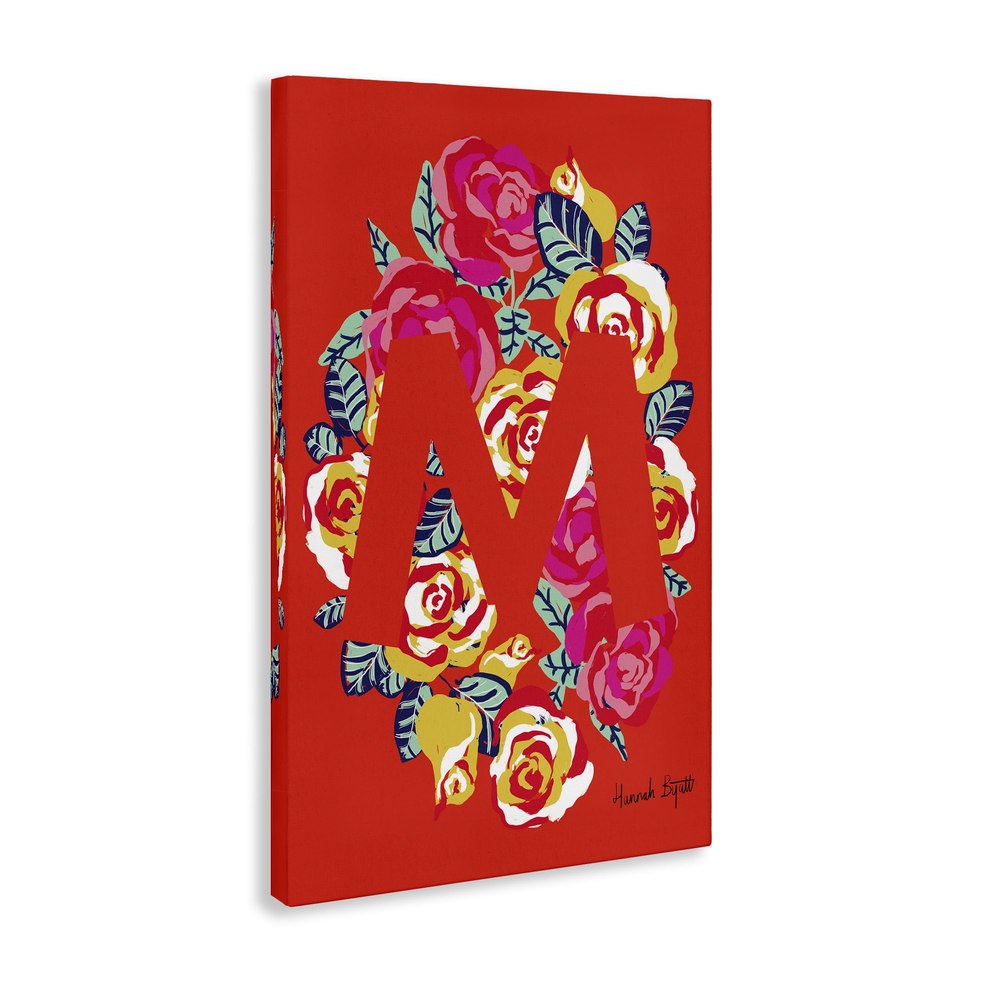 Stupell Industries Floral Bloom Letter M Botanical & Floral Painting Gallery Wrapped Canvas Art Print Wall Art, 16 x 24