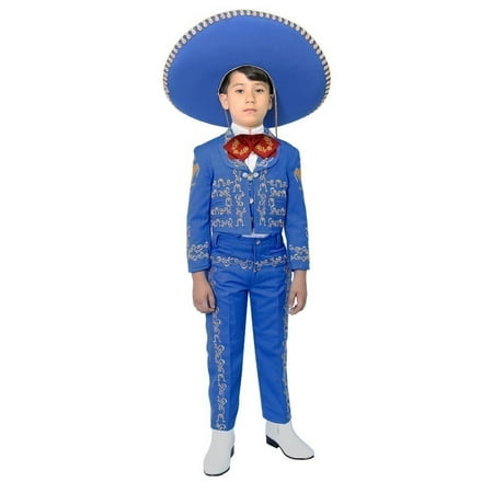 Little Boys Royal Blue Embroidered Mariachi Pants Jacket Hat Set