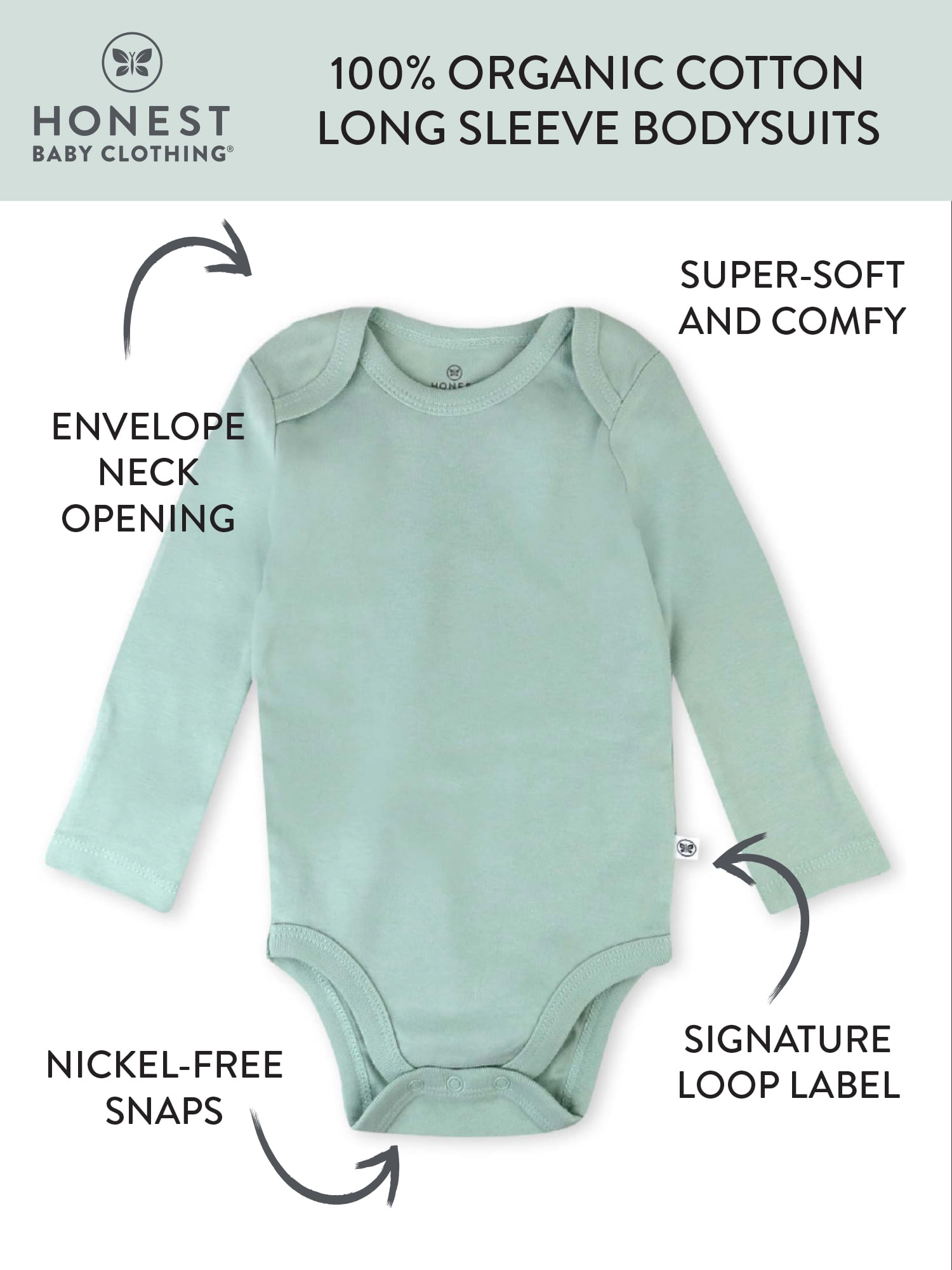 Honest Baby Clothing Organic Cotton Long Sleeve Bodysuits 3 Pack