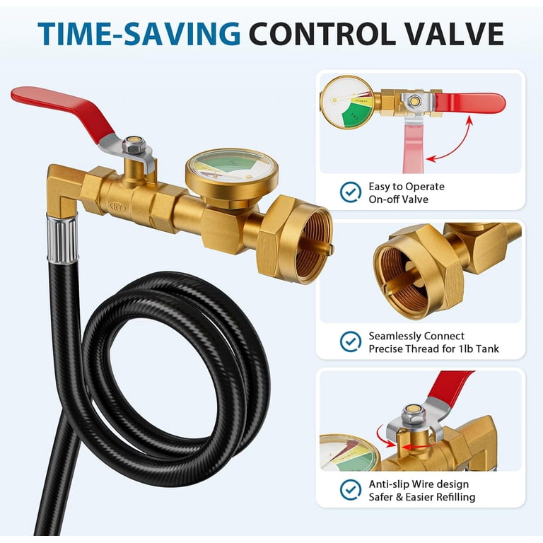 ODDPC Propane Tank Refill Adapter Hose with Gauge, 3-Ft photo 3