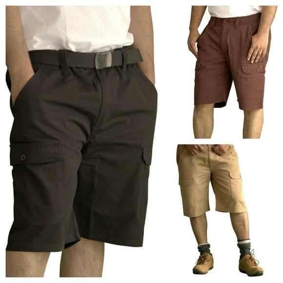 RSN Short Cargo Classique pour Hommes (Ensemble de 3 Pcs Noir, Marron, Kaki)