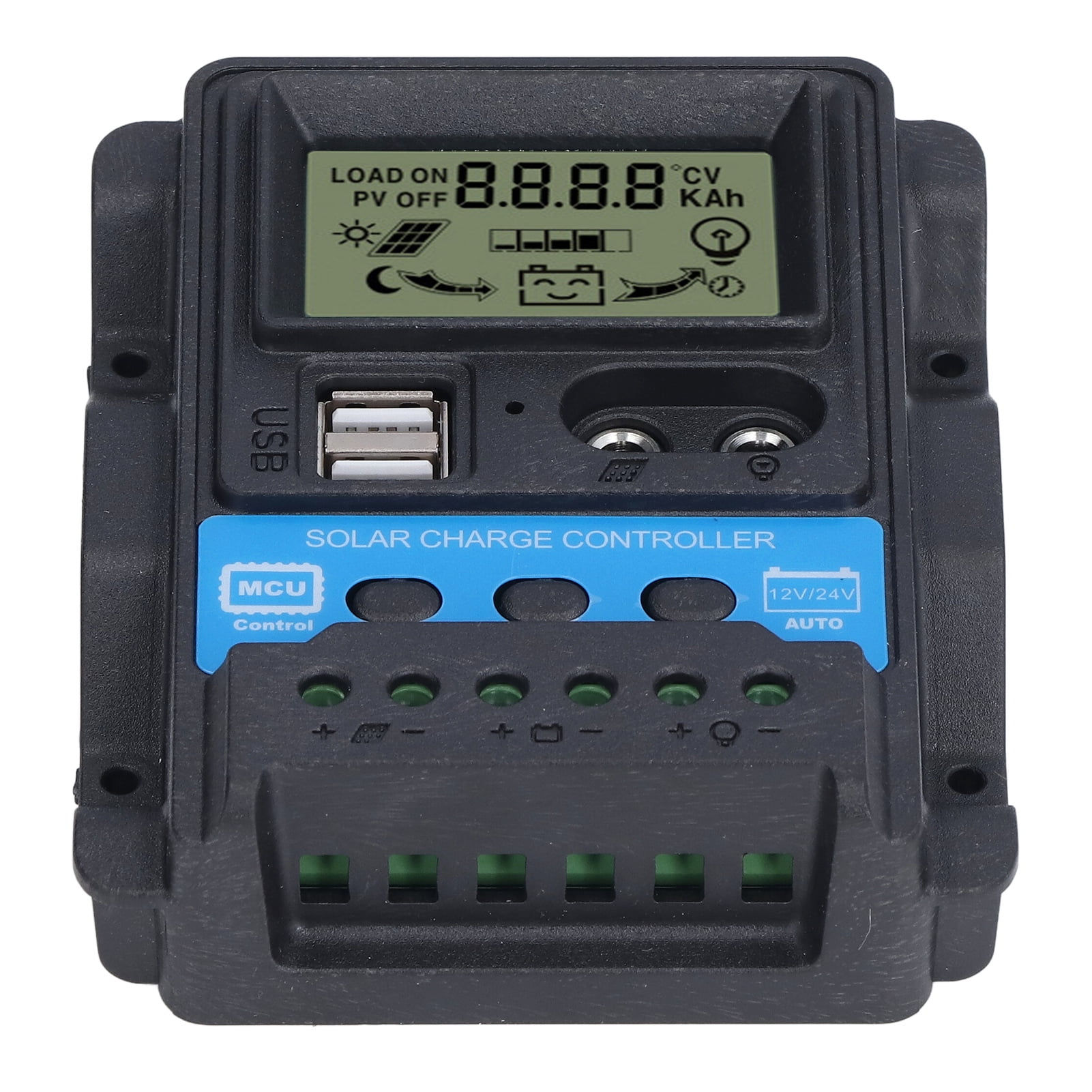 Risegun Controlador de Carga Solar de 10 a 30A, regulador de Panel Solar de 12V 24V Regulador Inteligente con identificación automática LCD y Puerto USB Dual Inteligente de 5V (10A)