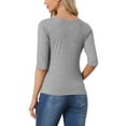 thumbnail image 3 of INSPIRE CHIC Women's Tops Elbow Sleeves Boat Neck Solid Slim Fit Casual Tee Shirts Light Gray M, 3 of 6