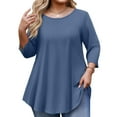 thumbnail image 2 of Qwertyu 3/4 Length Sleeve Womens Tops Plus Size Casual Tunic Tops Three Quarter Sleeve Shirts Ladies Crewneck Blouses Blue 5XL, 2 of 6