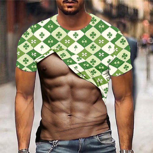 UVEASISHA T-Shirt pour Hommes de la Saint-Patrick Trèfle Porte-Bonheur Imprimé Faux Muscles T-Shirts Amusants Décontractés Manches Courtes Col Rond T-Shirts de Fête 2025 Cadeaux pour Hommes Offres du Jour d'Aujourd'hui Vert G
