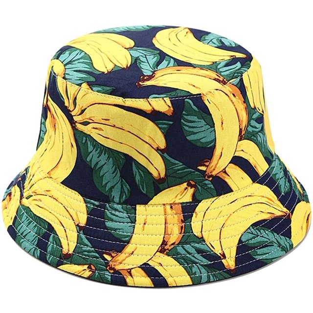 Bonnet de Pêcheur à Motif Banane à Imprimé Fruits Bonnet Empaquetable Réversible d'Été