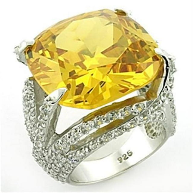 Alamode LOAS767-7 Women Rhodium 925 Sterling Silver Ring with AAA Grade CZ in Champagne - Size 7