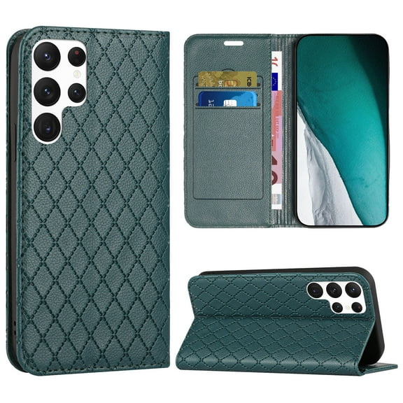 Wallet Case for Galaxy S22 Ultra, Premium PU Leather RFID Blocking Flip Case Card Slots Holder, Bulit-in Magnet, Kickstand Book Folding Folio Cover for Samsung S22 Ultra 6.8 Inch (Green)