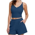 thumbnail image 3 of Womens 2 Piece Shorts Set Spaghetti Strap Crop Cami Tank Tops Bottoms with Pockets Sleepwear Summer Outfits Blue, XL, 3 of 7