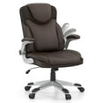 thumbnail image 1 of Costway Ergonomic Office Chair PU Leather Executive Swivel with Flip-up Armrests Brown, 1 of 9