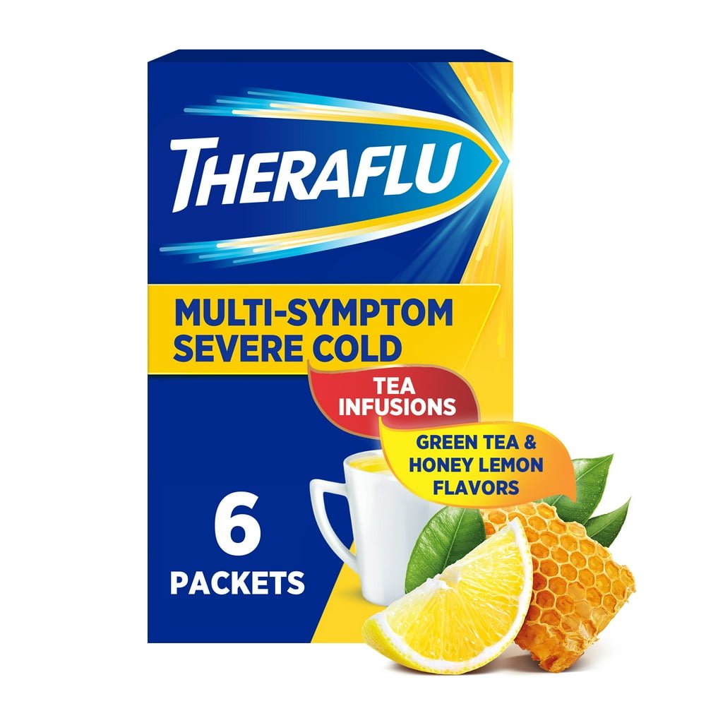 Theraflu Nighttime Severe Cold Relief Powder, Green Tea and Honey Lemon