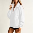 thumbnail image 4 of Women's Solid Full Zip High Collar Sweatshirt Long Sleeve Loose Casual Zip up Jacket with Pockets Lightweight Hoodless Outerwear Tops White, 4 of 6