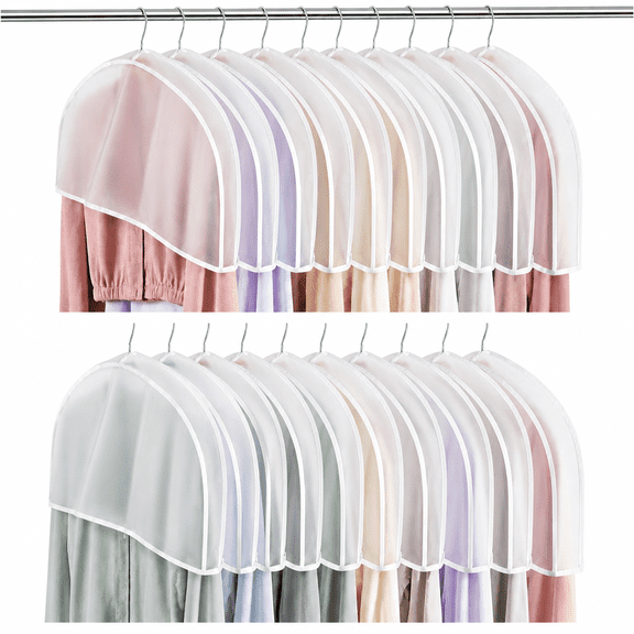 Shoulder Covers Plastic Hanger Covers for Clothes Closet, Breathable Garment Bags Clear Clothing Protector Covers with 2" Gusset for Suits, Coats, Jackets, Blouses, Dresses, 24" x 12" x 2", 10 Pack