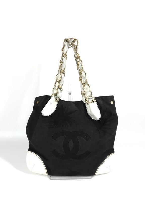 Pre-Owned CHANEL CC Coco Mark Two-Tone Tote Bag with Double Chain, Shoulder Bag,... (Fair)