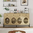thumbnail image 3 of Buffet Cabinet with Storage, 62" Large Sideboard, Wooden Cabinet With 3 Drawers and 4 Fluted Glass Doors, Coffee Bar Table for Kitchen (Burlywood), 3 of 9