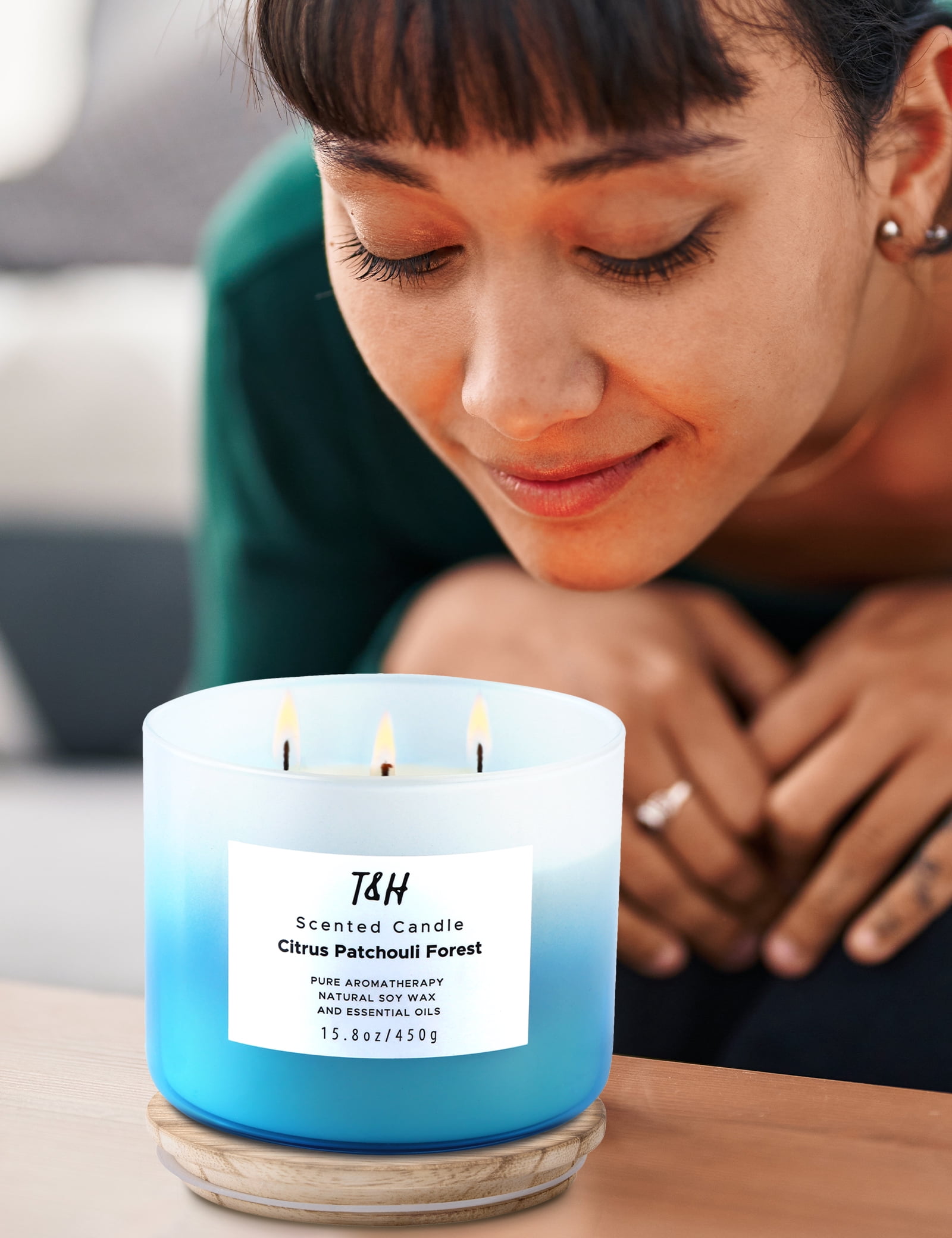 Citrus Patchouli Forest Scented Candle 3 Wick Aromatherapy Candle Long Lasting and Clean Burning Soy Candle for Men and Women Relaxing Candle for Home Scented