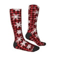 thumbnail image 4 of Lsque Snowflakes On A Buffalo Plaid Printed Crew Socks Men's Women's LightWeight Thin Casual Calf Socks ,Knee High Socks,Cotton Socks, 4 of 9
