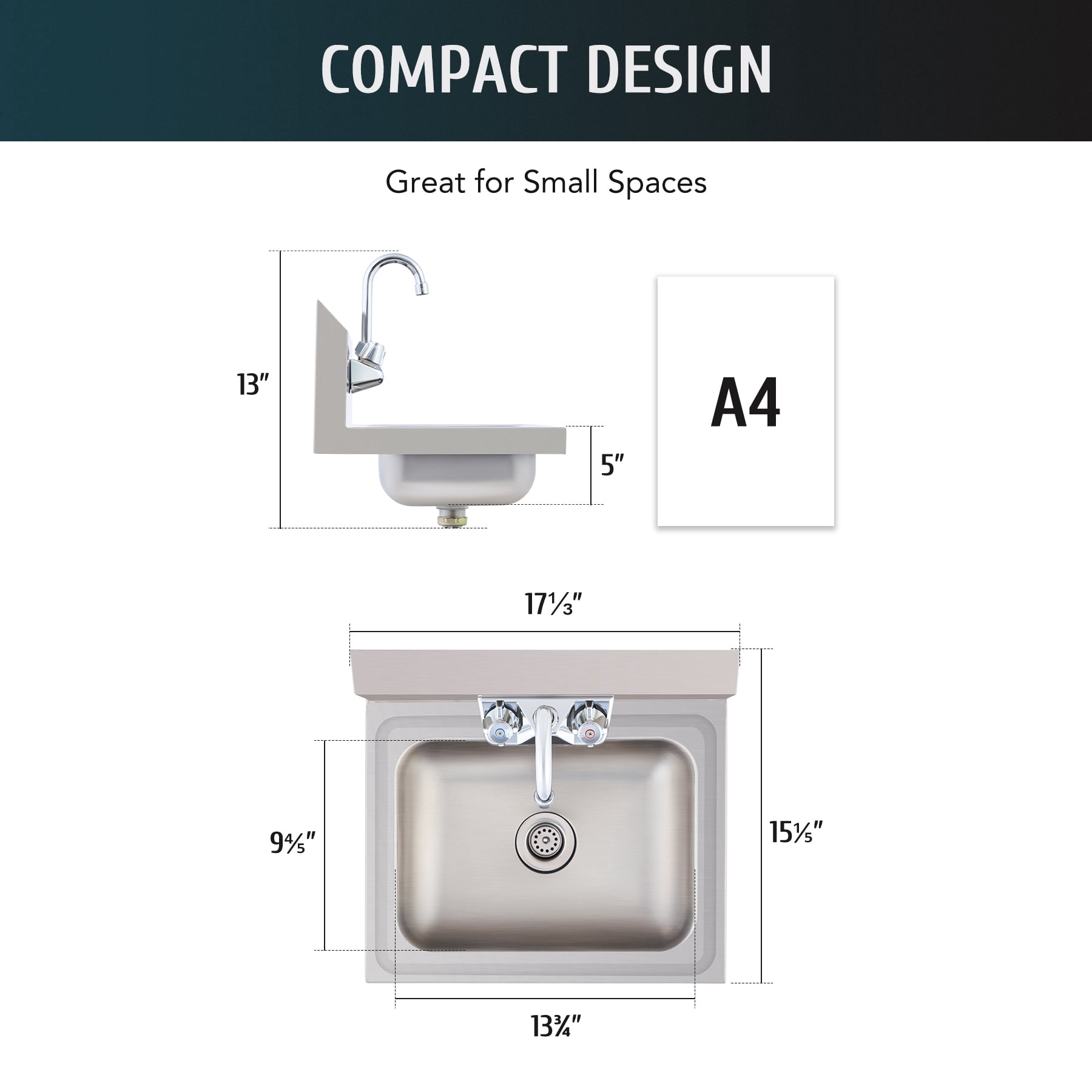 Wilprep 14"x10" Wall Mount Kitchen Sink Faucet for Home Bar Kitchen Laundry Room More