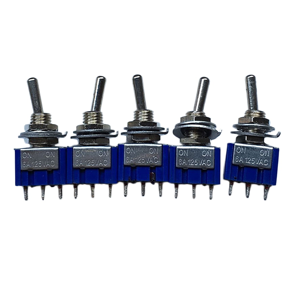 5 x On/Off Mini Small Toggle Switch Round Handle 3P Blue