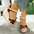 thumbnail image 3 of Rokment Platform Wedge Dressy Sandals for Women Ladies 2026 Fashion Casual Metallic Buckles Ankle Strap Height Increasing Chunky Heeled Dress Beach Summer Shoes Bride Wedding Boho Black Size 6.5, 3 of 6