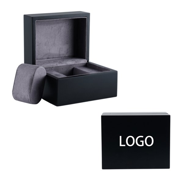 RBYENOU Luxury Wooden Watch Box - Matte Black Finish w/ Custom Engraving, Gray Suede Interior | Premium Single Watch Case for Travel & Display (Men/Women) | Free Logo & Name Personalization