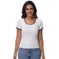 thumbnail image 2 of Women Summer Short Sleeve Shirts Crewneck Striped Color Block T Shirts Slim Fit Basic Tee Tops, 2 of 6