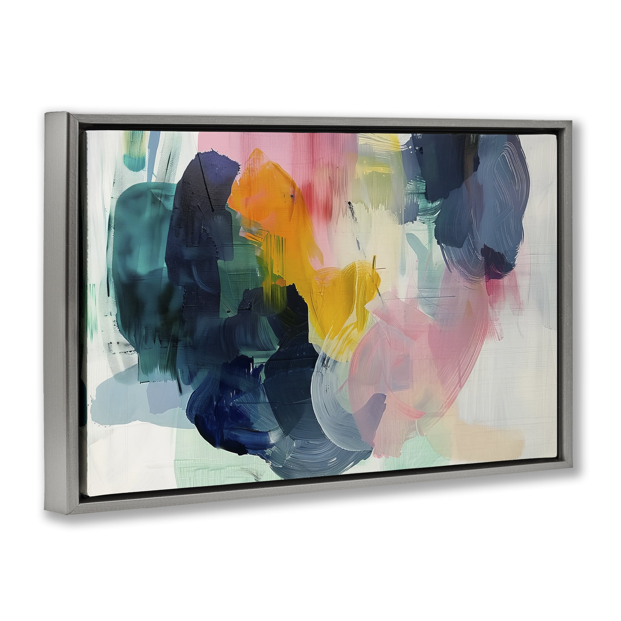 Stupell Industries Bold Paint Strokes Abstract Painting Gray Floater Framed Canvas Art Print Wall Art, 25 x 17