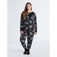 thumbnail image 2 of Joyspun Women’s Stretch Velour Long Sleeve Top, Pants, and Socks Pajama Set, 3-Piece, Sizes XS-4X, 2 of 5