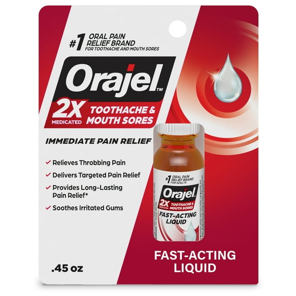 Orajel 2X Medicated Toothache & Mouth Sores Liquid, 0.45 fl oz