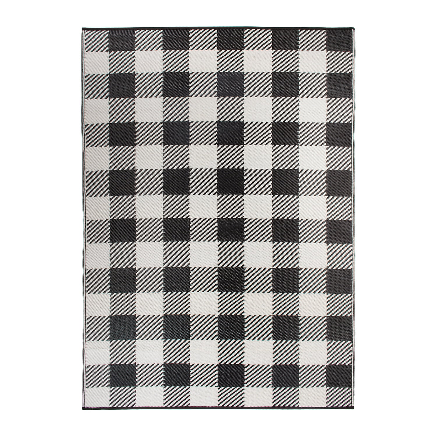 World Rug Gallery Buffalo Plaid Reversible Plastic Indoor and Outdoor Picnic Mat, Camping Rug, RV Rug - BLACK 7'10"X10'