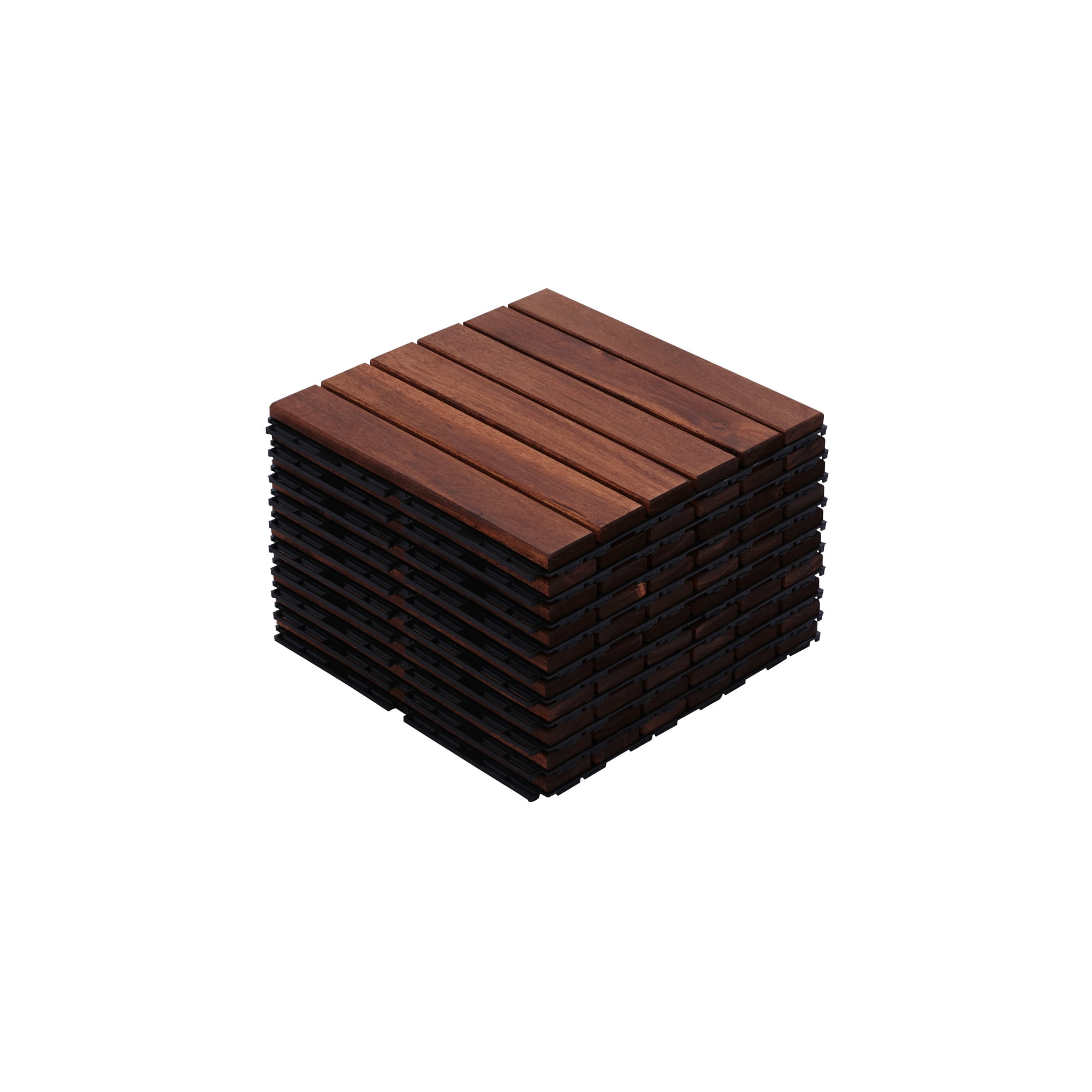 Miniyam 10 Pcs Interlocking Deck Tiles,  12x12 inch, Acacia Solid Wood, for Outdoor Balcony Garden, Brown