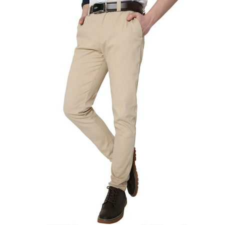 Mens Cell Pocket Chino Pants - Unique Bargains Men Front Chino Pockets Slim-Tapered Flat Classic Stylish Pants