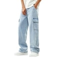 thumbnail image 2 of ITSAME Teen Boys Cargo Jeans Elastic Waist Straight Leg Multi-Pocket Loose Casual Denim Pants Light Blue Size 14, 2 of 9