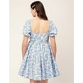thumbnail image 2 of Moomaya Women Printed Flared Mini Dress Square Neck Puff Sleeves Cotton Short Dress, 2 of 8