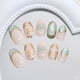 thumbnail image 3 of Uñas postizas ovaladas con diseño de ojos de gato verde, elegantes uñas postizas francesas con diseño floral dorado 3D y pegamento de gelatina, kit de uñas acrílicas para mujer., 3 of 7