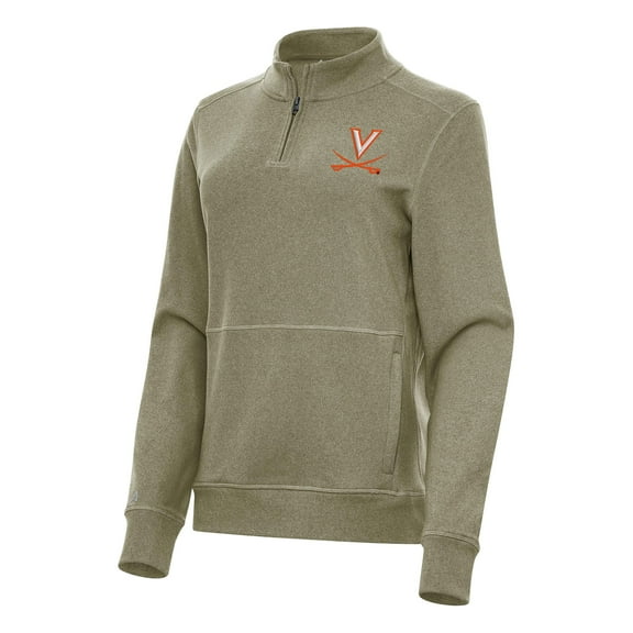 Women's Antigua Heather Olive Virginia Cavaliers Crush Quarter-Zip Fleece Sweatshirt