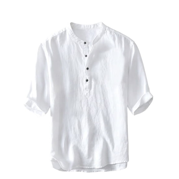hotojiny Mens Linen Shirts Casual Half Sleeve Regular-Fit Henley T-Shirt Summer Lightweight Beach Yoga Tops for Big and Tall