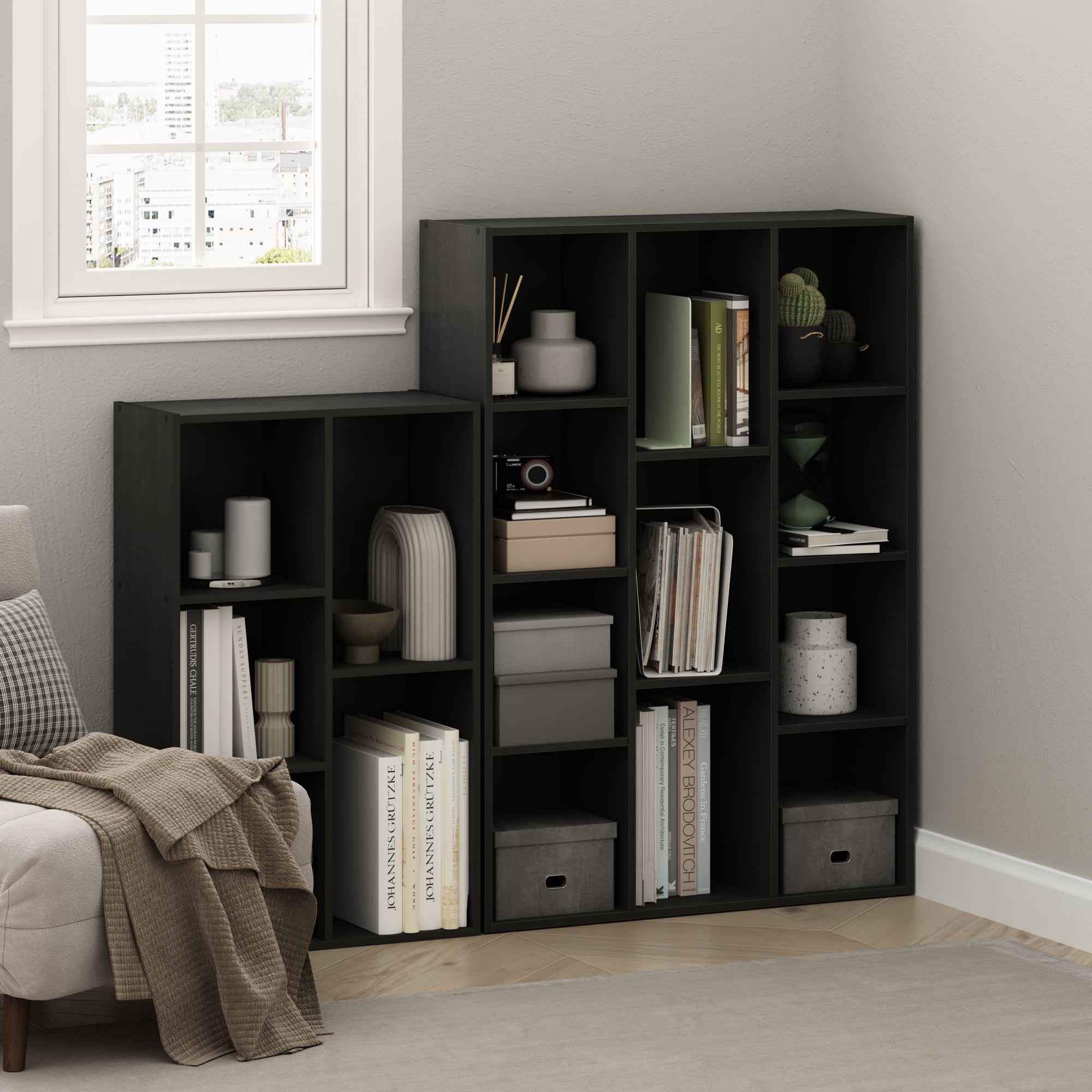 Furinno LUDER Book Shelf, 11-Cube Bookshelf, Reversible Bookcase, 9.4 x 29.1 x 41.7, for Living Room, Bedroom, Home Office, Darkwood