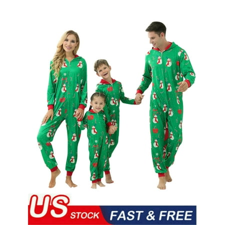 

Matching Family Christmas Onesie Pyjamas Cartoon Snowman Print Hooded Jumpsuit Xmas One Piece Romper PJs Sleepwear