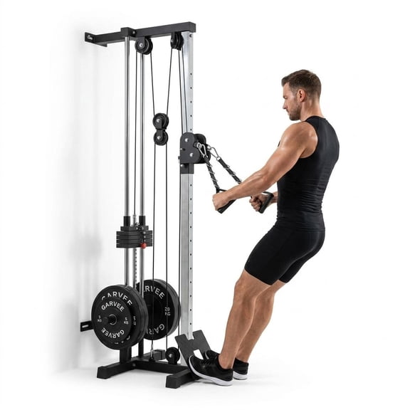 Wall Mounted Dual Pulley Cable Station, 18 Adjustable Positions LAT Pulldown & Crossover Machine, Heavy Duty Full Body Strength Training Equipment for Home Garage Gym