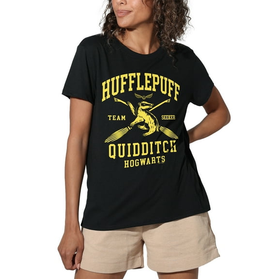 Harry Potter Hufflepuff Quidditch Arch Women's Loose T-Shirt, Black, 2X-Large