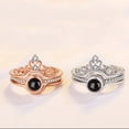 thumbnail image 2 of EeaseMX Anillo de proyección 2 en 1 con 100 idiomas de "Te amo", circonita en forma de corona, joyería de cobre, regalo para pareja (plata), 2 of 7