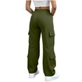 thumbnail image 5 of DHFJKG Women's Casual Baggy Cargo Pants Solid Color Straight Leg Multi Pockets Elastic Waisted With Drawstring Breathable Trousers, 5 of 9