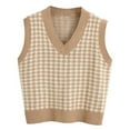 thumbnail image 2 of Oversized Sweater Vest Women Casual V-Neck Houndstooth Knit Sweaters 2026 Fall Aesthetic Checkered Work Vests Khaki 3XL, 2 of 5