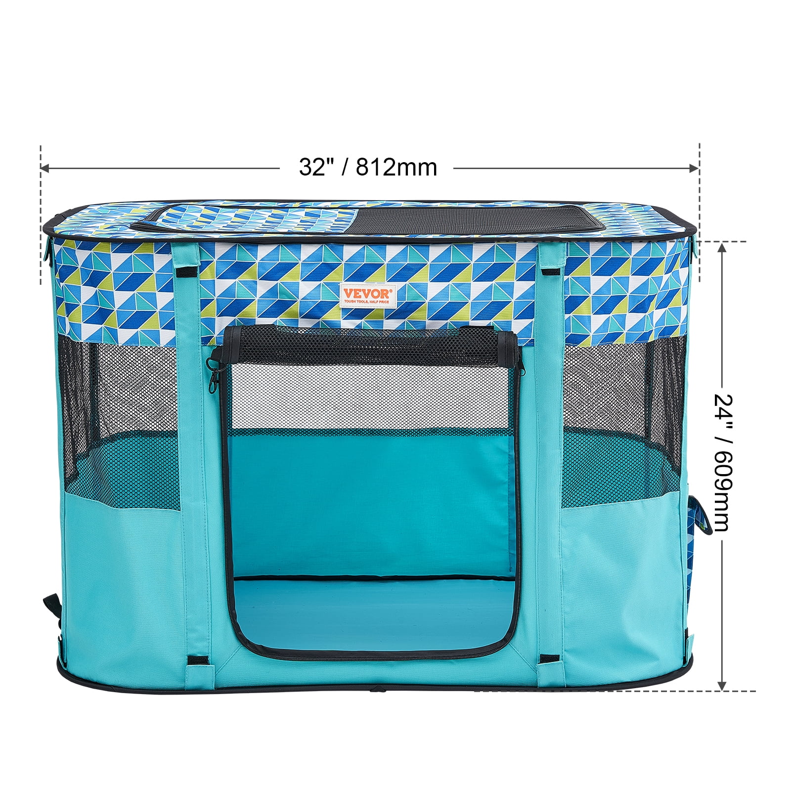 VEVOR Foldable Pet Playpen, 32'' x 24'' x 22'' Portable Dog Playpen, Crate Kennel for Puppy, Dog, Cat, Waterproof 600D Oxford Cloth, Removable Zipper, for Indoor Outdoor Travel Camping (Rectangle, S)