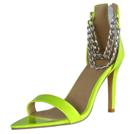 

Cglfd Women S Sexy Banquet Fluorescent Green Fish Mouth Open Toe Ankle Chain High Heel Sandals